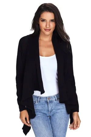Sexy Black Waterfall Long Sleeve Sweater Cardigan